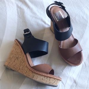 Dolce Vita black and brown leather cork wedges!